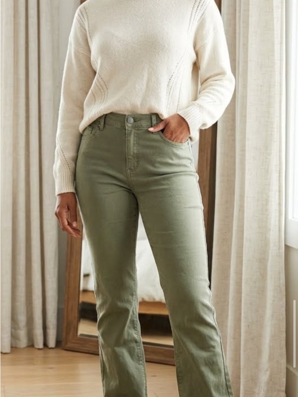 Sonoma Olive Green High-Rise Wide Leg Jeans